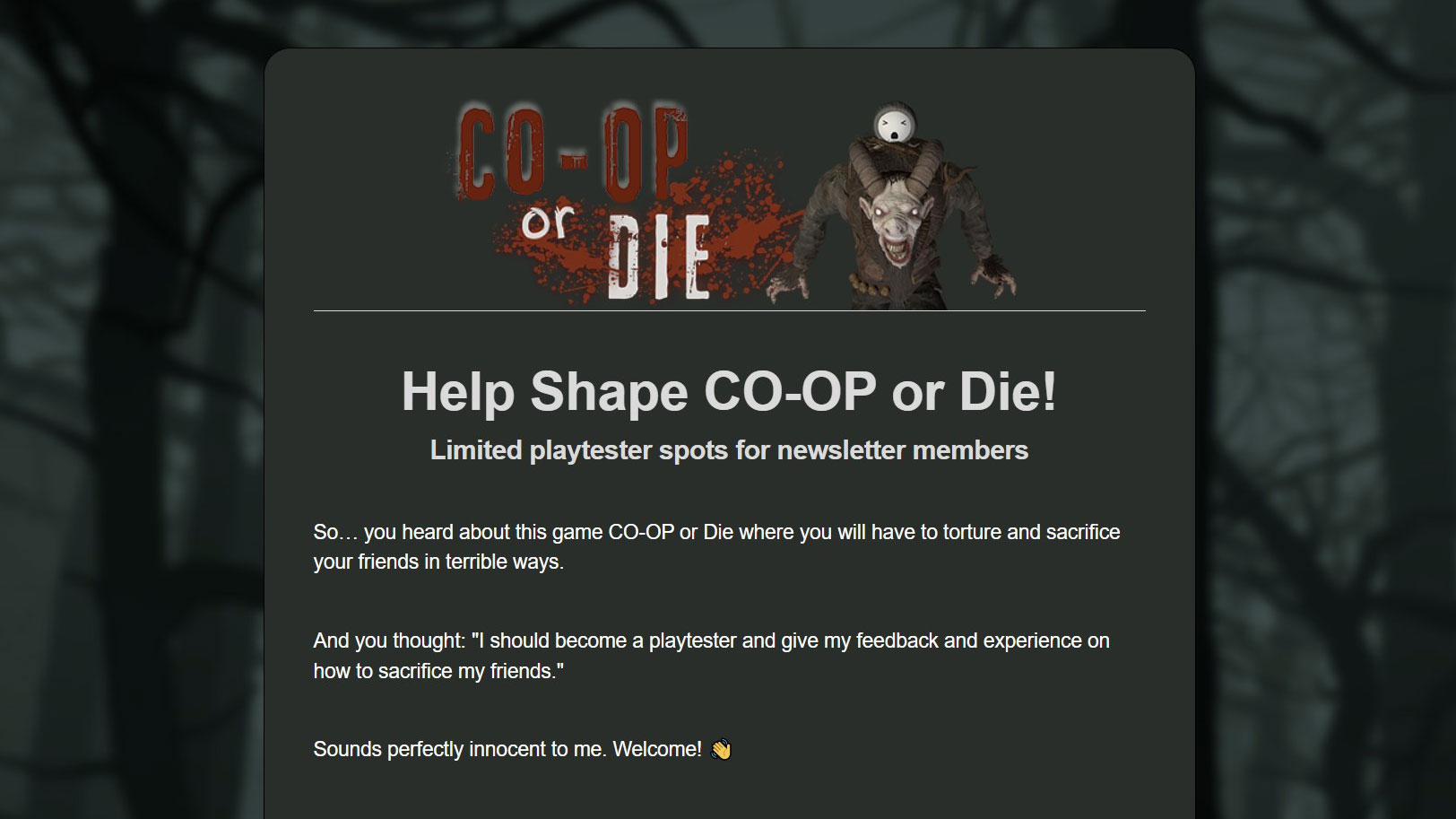 Sign-up form for newsletter